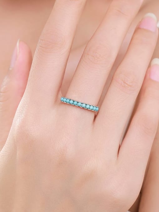 MODN 925 Sterling Silver Turquoise Geometric Vintage Band Ring 1