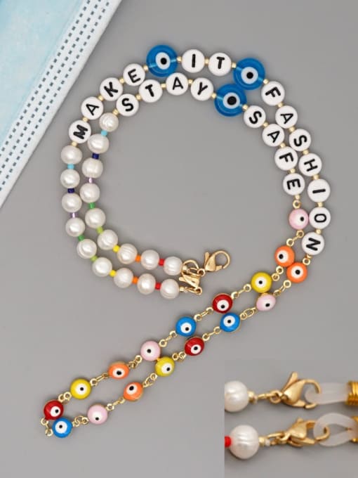 ZZ N200088B Stainless steel Imitation Pearl Multi Color Letter Bohemia Hand-woven Necklace
