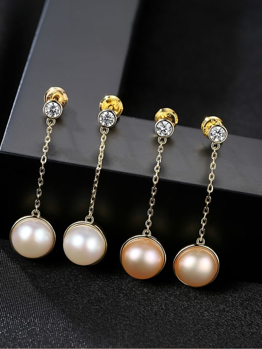 CCUI 925 Sterling Silver Freshwater Pearl White Ball Trend Threader Earring 3