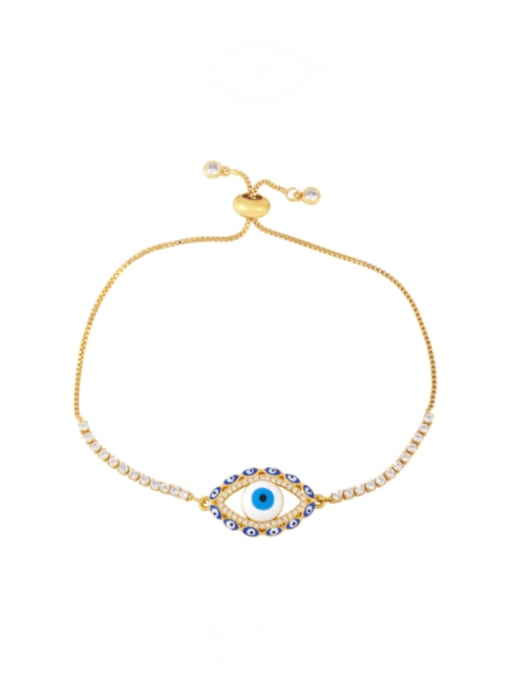 blue Brass Cubic Zirconia Enamel Evil Eye Vintage Link Bracelet