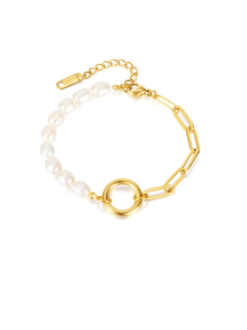 1230 gold plated bracelet Titanium Steel Imitation Pearl Geometric Minimalist Link Bracelet