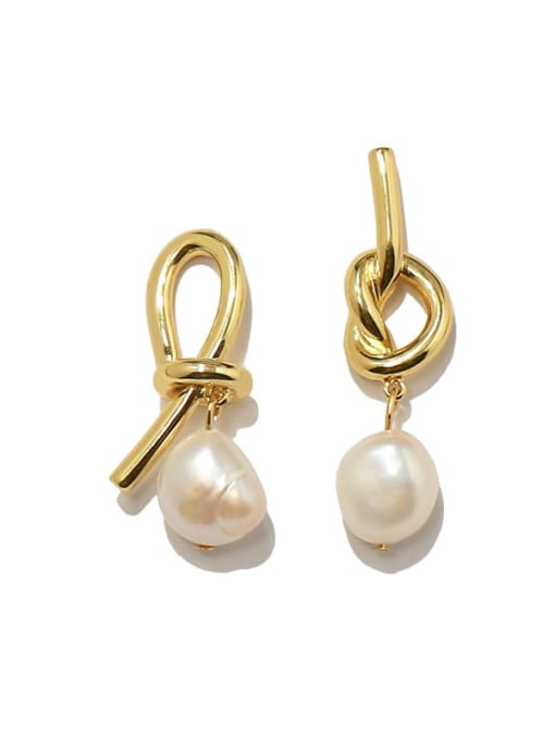 gold Copper Imitation Pearl White Irregular Vintage Drop Earring