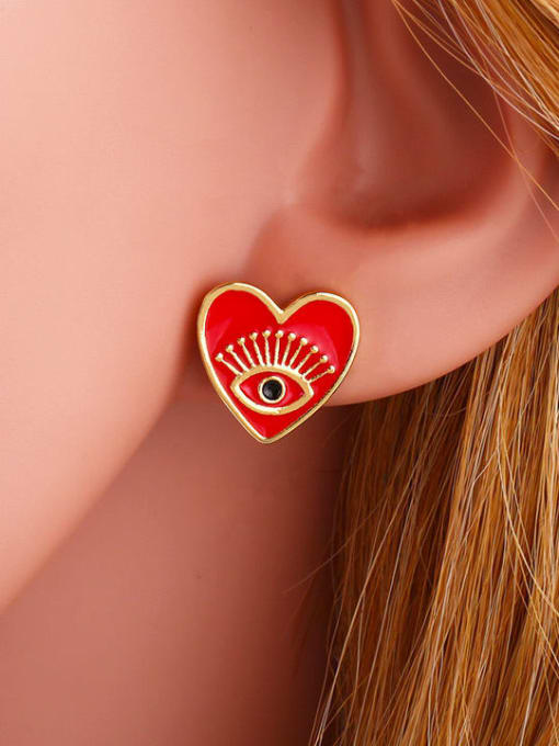 CC Brass Enamel Heart Vintage Stud Earring 2