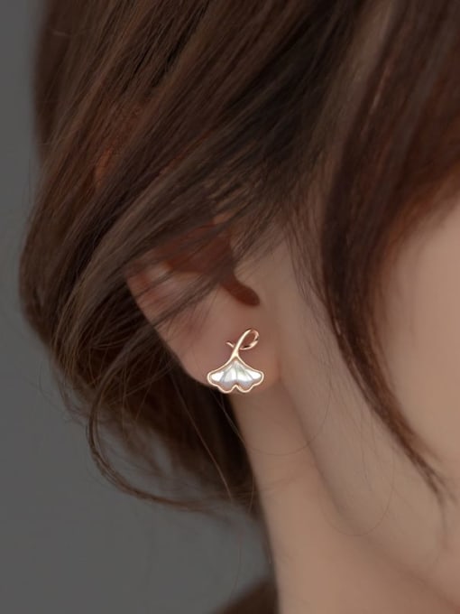 Rosh 925 Sterling Silver Shell Leaf Minimalist Stud Earring 1