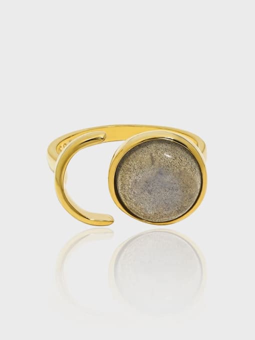 DAKA 925 Sterling Silver Natural Stone Geometric Vintage Band Ring 0