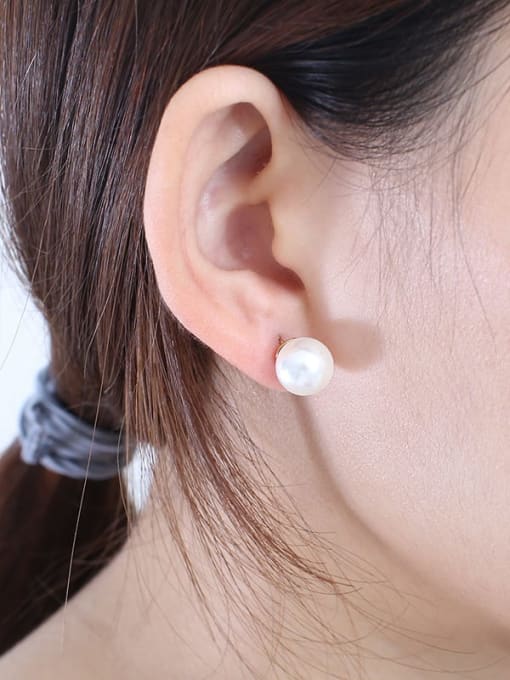 KAKALEN Stainless Steel Imitation Pearl White Round Minimalist Stud Earring 1