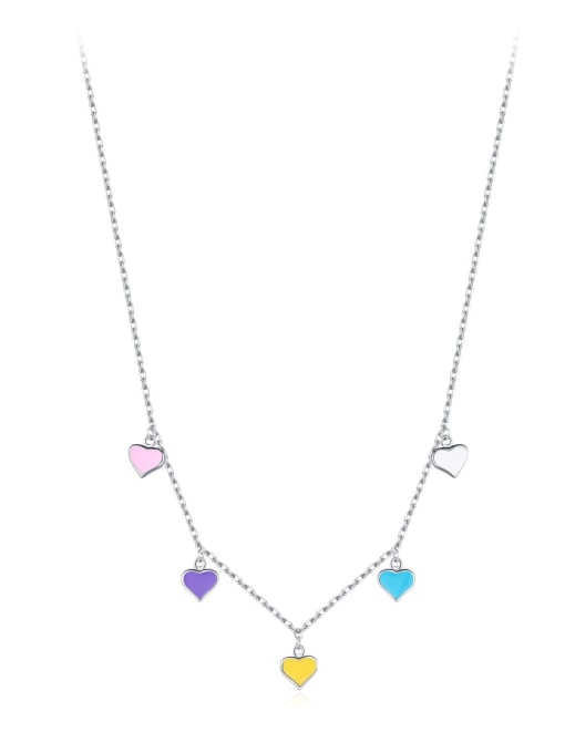 silver 925 Sterling Silver Enamel Heart Minimalist Necklace