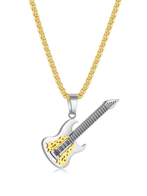 2242 Room Gold With Pearl Chain 3*55cm Titanium Steel Guitar  Pendant Hip Hop Necklace