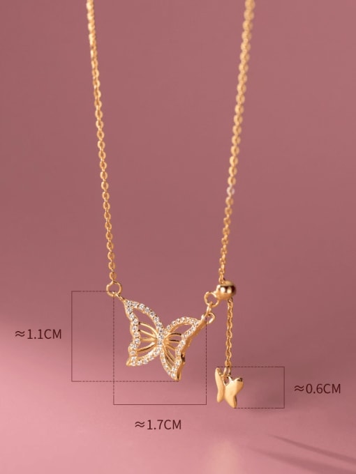 Necklace Gold 925 Sterling Silver Cubic Zirconia Hollow  Butterfly Dainty Necklace