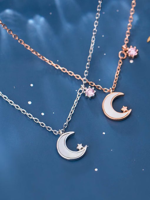 Rosh 925 sterling silver shell  Simple Moon pendant necklace 0
