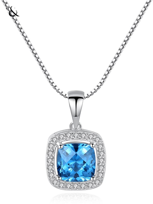 CCUI 925 Sterling Silver Cubic Zirconia simple Square Pendant Necklace 0