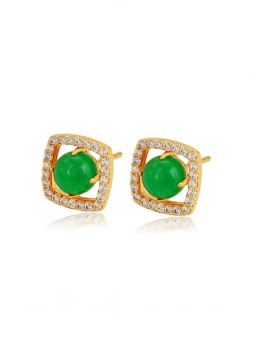 green Alloy Cubic Zirconia Square Minimalist Stud Earring