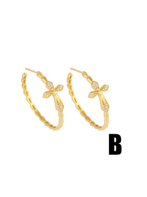 B Brass Cubic Zirconia Star Vintage Hoop Earring