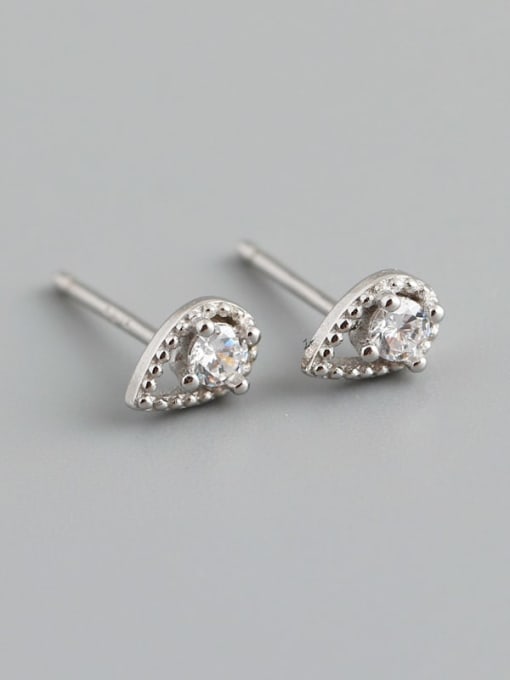White gold (with plastic plug) 925 Sterling Silver Cubic Zirconia Water Drop Vintage Stud Earring