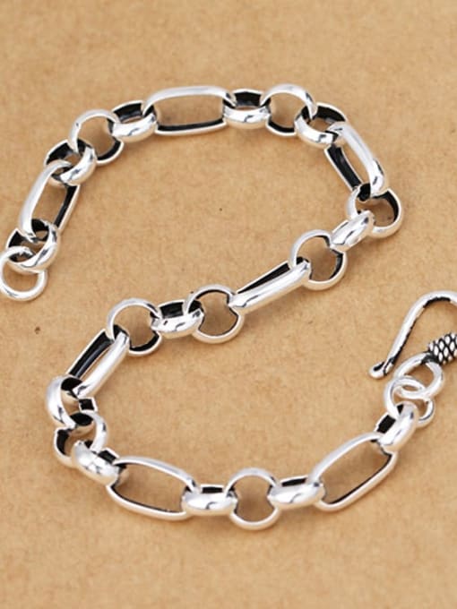 SHUI Vintage Sterling Silver With White Gold Plated Simplistic Geometric Bracelets 2