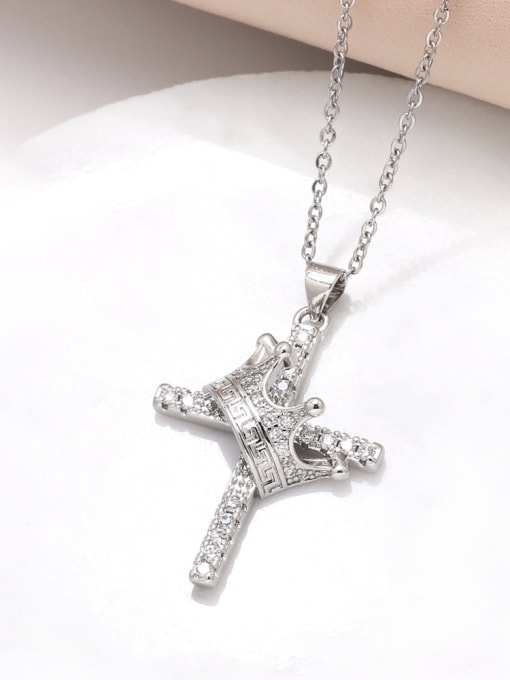 A Brass Cubic Zirconia Cross Trend Necklace