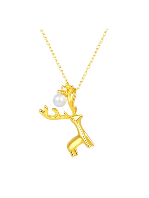 RINNTIN 925 Sterling Silver Imitation Pearl Deer Cute Necklace 3