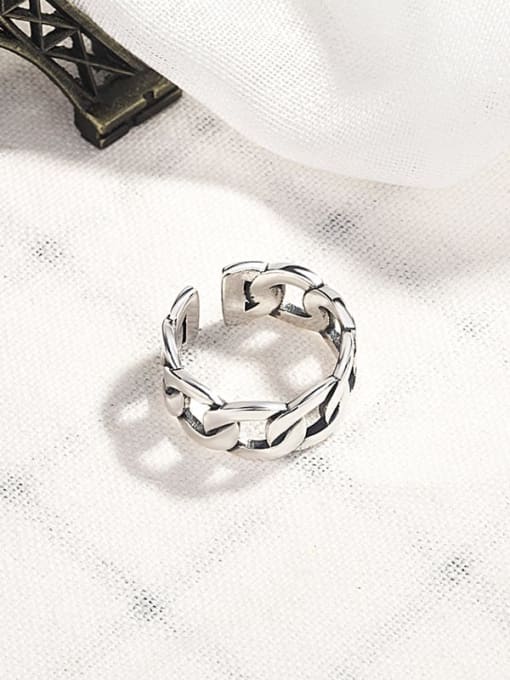 HAHN 925 Sterling Silver Hollow Geometric Chain Vintage Midi Ring 2
