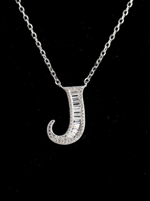 J 925 Sterling Silver Cubic Zirconia Letter Dainty Necklace