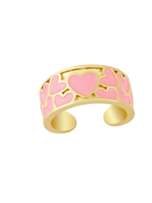 Pink Brass Enamel Heart Minimalist Band Ring