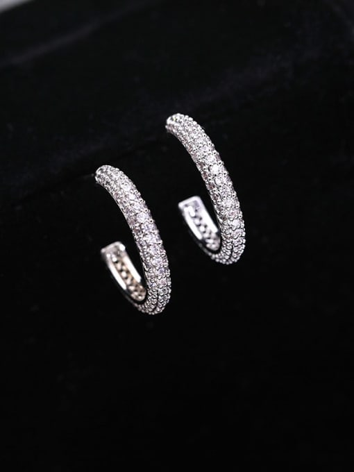 Platinum Brass Cubic Zirconia Geometric Minimalist Hoop Earring