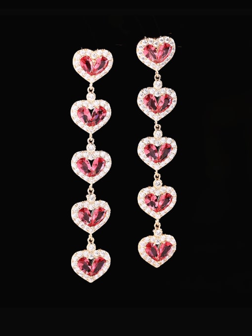 Luxu Brass Cubic Zirconia Heart Minimalist Long Cluster Earring 2