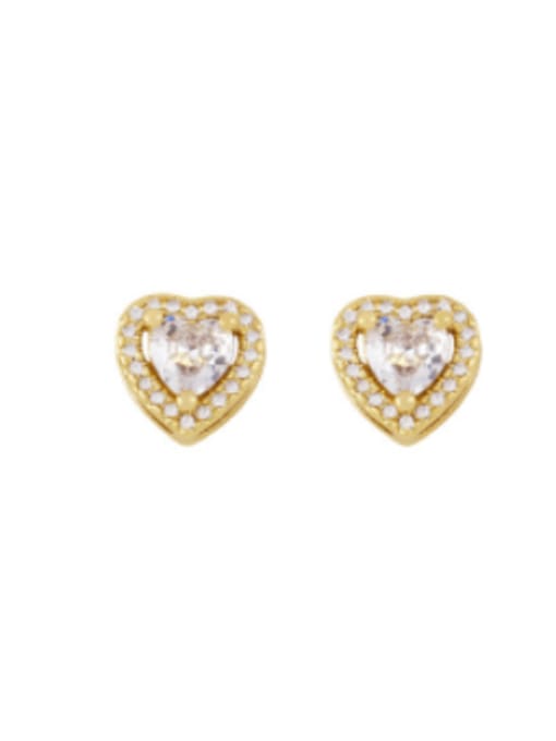 D Brass Cubic Zirconia Heart Minimalist Stud Earring