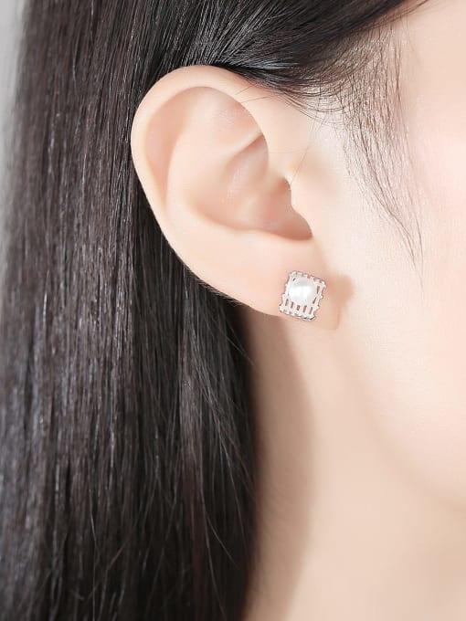 CCUI 925 Sterling Silver Freshwater Pearl Geometric Minimalist Stud Earring 1