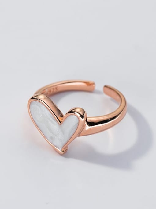 S925 Silver Ring White Gel (Rose Gold) 925 Sterling Silver Enamel Heart Minimalist Band Ring