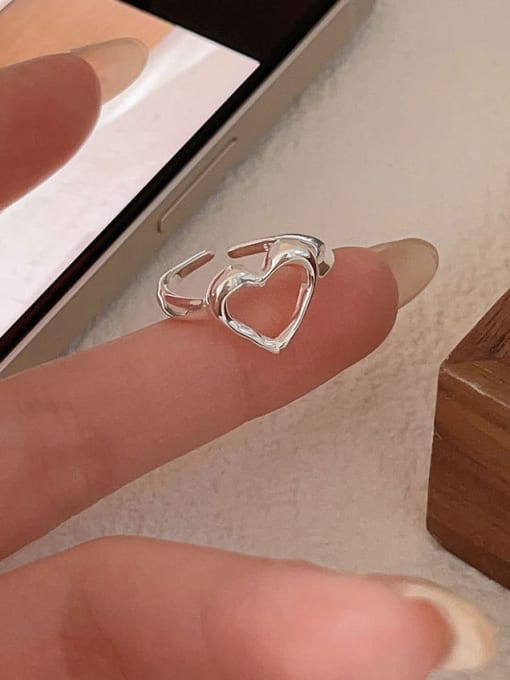 Boomer Cat 925 Sterling Silver Hollow Heart Vintage Band Ring 3