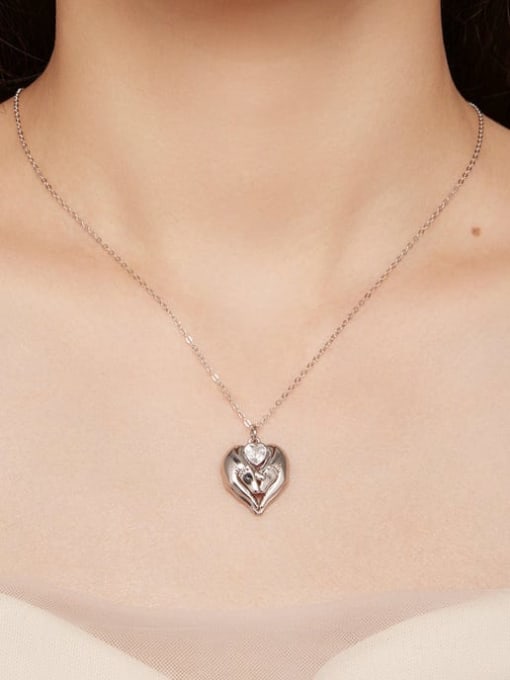 Jare 925 Sterling Silver Cubic Zirconia Heart Dainty Necklace 1