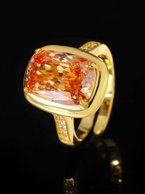 yellow Brass Cubic Zirconia Geometric Luxury Band Ring