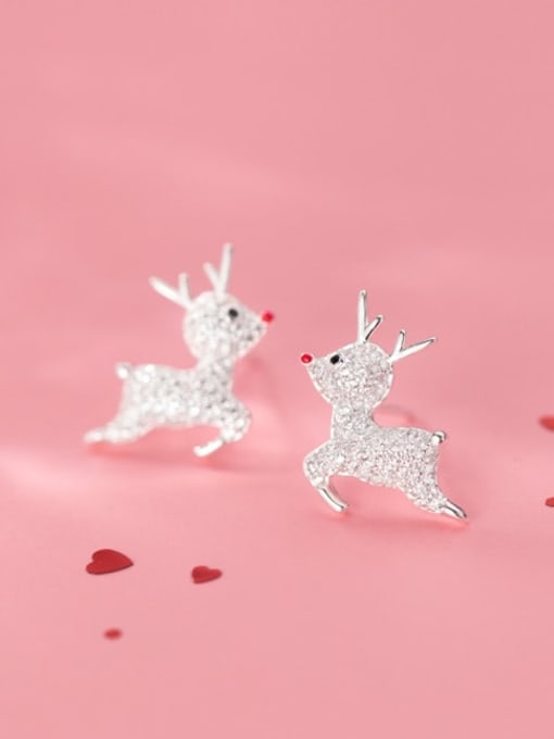 Rosh 925 Sterling Silver Cute Deer Christmas Ornaments   Stud Earrings 1