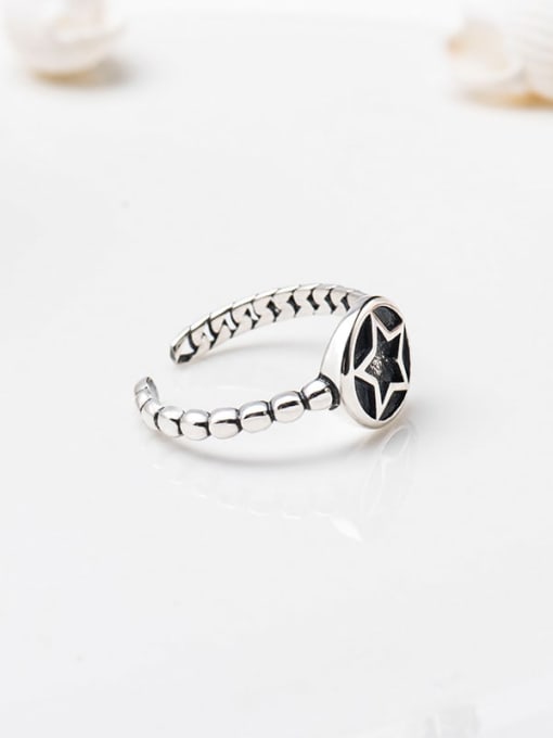 XBOX 925 Sterling Silver Enamel  Vintage Simple star round card twist texture Band Ring 1