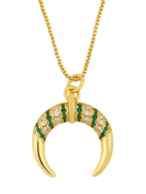green Brass Cubic Zirconia Moon Minimalist Necklace