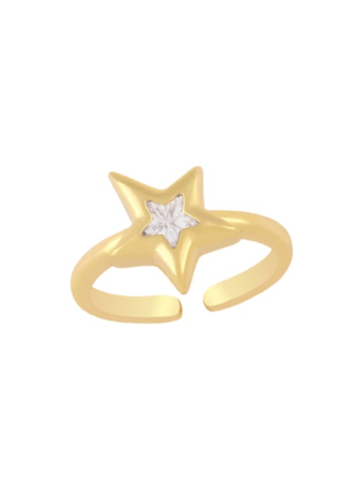 CC Brass Glass Stone Star Minimalist Band Ring 4