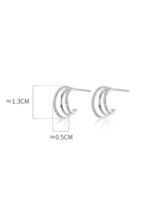 Rosh 925 Sterling Silver Multi-layered simple letter C Minimalist Stud Earring 3