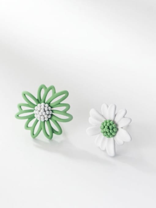 green and white 925 Sterling Silver Acrylic Flower Minimalist Stud Earring