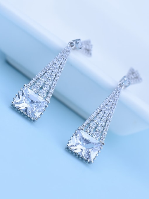 Platinum Copper Cubic Zirconia Triangle Luxury Drop Earring