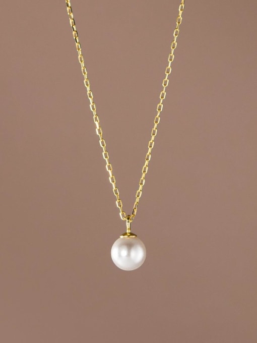 Rosh 925 Sterling Silver Imitation Pearl Round  Ball Minimalist Necklace 0
