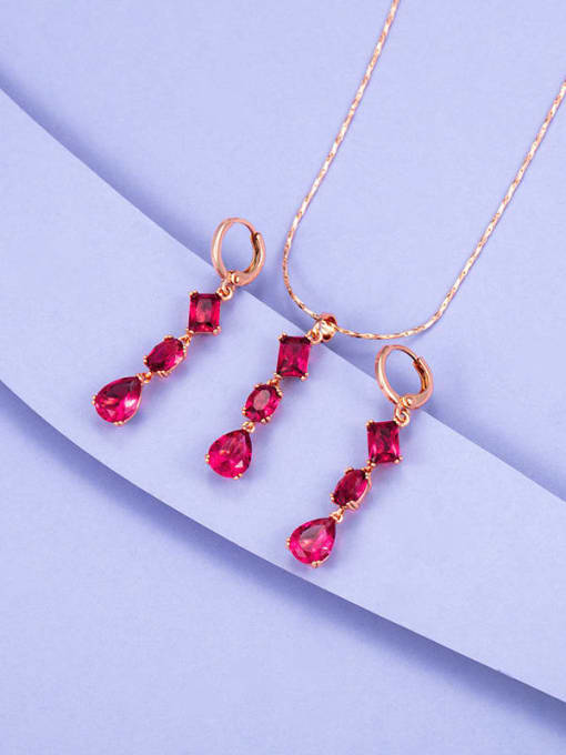 XP Alloy  Crystal Water Drop  Red Earring and Necklace Set 1