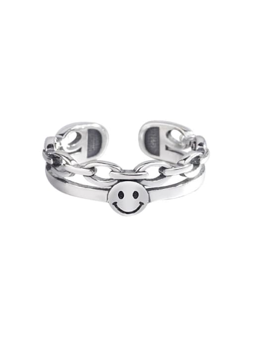 HAHN 925 Sterling Silver  Retro smiley geometric double chain Midi Ring 0