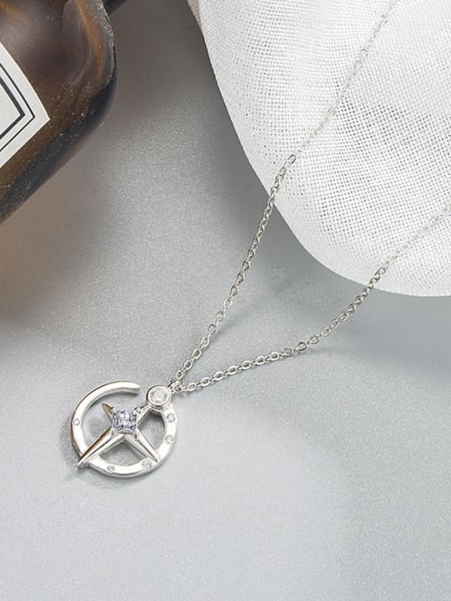 Star Moon romantic Necklace 925 Sterling Silver Cubic Zirconia Star Moon Minimalist Necklace