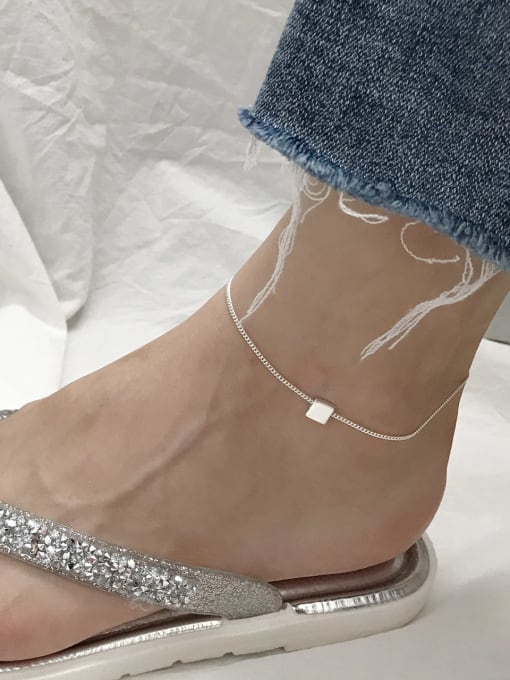 Boomer Cat 925 Sterling Silver  Minimalist  Smooth Square  Anklet 0