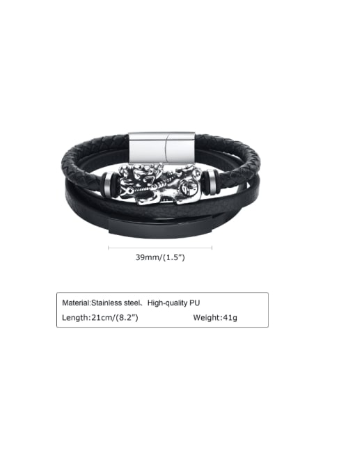 21CM long Stainless steel Artificial Leather Geometric Hip Hop Strand Bracelet