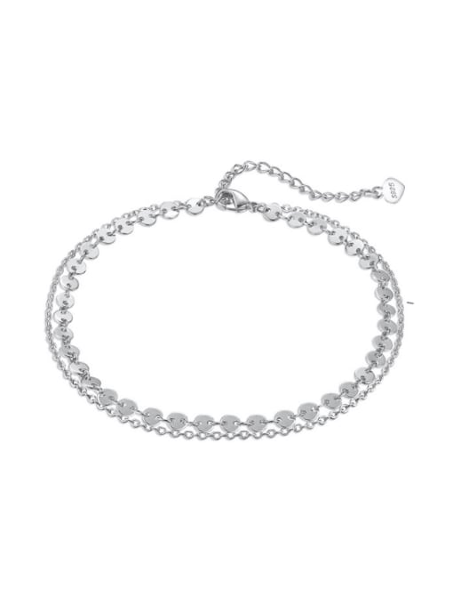 RINNTIN 925 Sterling Silver Minimalist  Double Layer Round Anklet 2