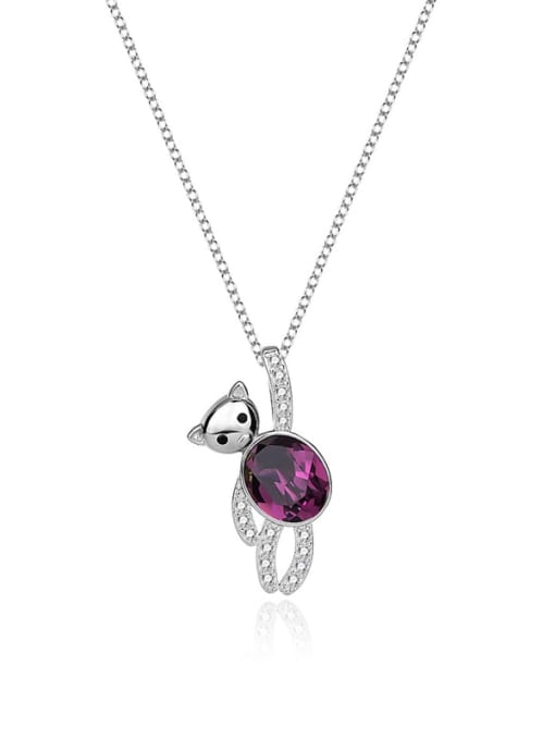 JYXZ 094 (dark purple) 925 Sterling Silver Austrian Crystal Bear Classic Necklace