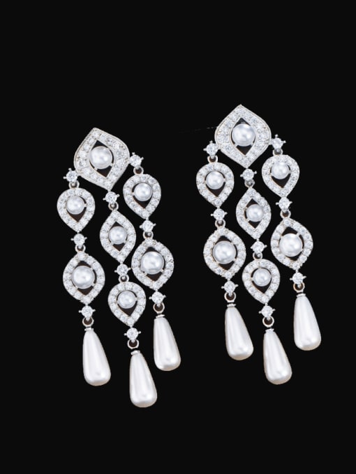 white gold Brass Imitation Pearl Water Drop Luxury Cluster Earring