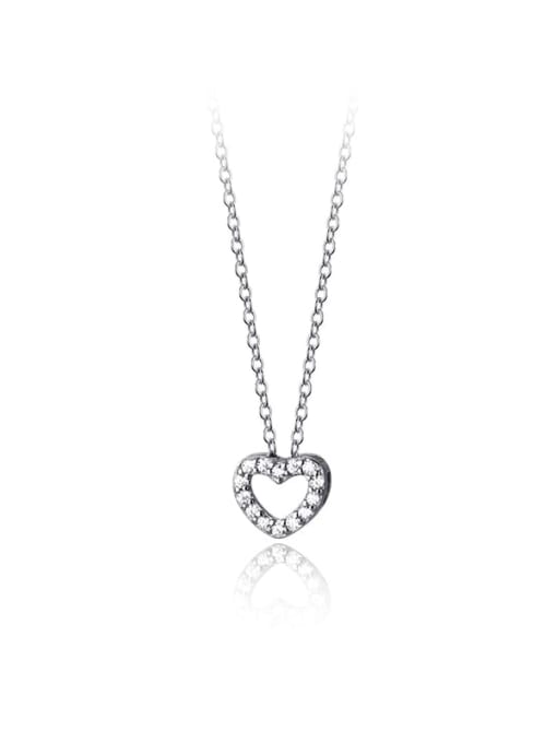 Rosh 925 Sterling Silver Rhinestone Hollow Heart Minimalist Necklace 4