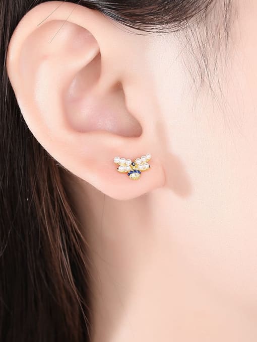 BLING SU Brass Imitation Pearl Butterfly Minimalist Stud Earring 1